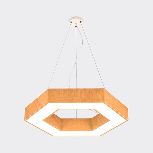16"/23.5" Wide Wood Hexagon Hanging Lighting Modern Led Beige Ceiling Pendant Lamp with Recessed Diffuser Clearhalo 'Ceiling Lights' 'Modern Pendants' 'Modern' 'Pendant Lights' 'Pendants' Lighting' 773855