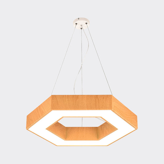 16"/23.5" Wide Wood Hexagon Hanging Lighting Modern Led Beige Ceiling Pendant Lamp with Recessed Diffuser Clearhalo 'Ceiling Lights' 'Modern Pendants' 'Modern' 'Pendant Lights' 'Pendants' Lighting' 773855