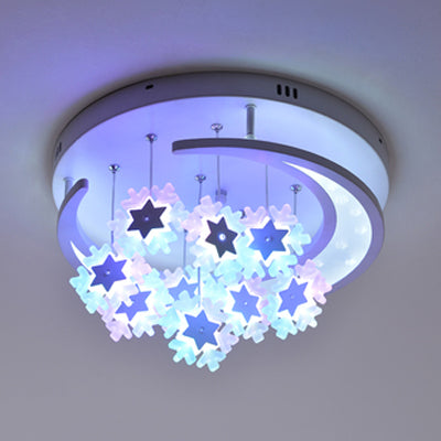 Contemporary Moon Starry Ceiling Lamp Acrylic White LED Semi Ceiling Mount Light for Theme Park White White Clearhalo 'Ceiling Lights' 'Close To Ceiling Lights' 'Close to ceiling' 'Semi-flushmount' Lighting' 77387