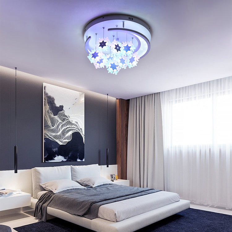 Contemporary Moon Starry Ceiling Lamp Acrylic White LED Semi Ceiling Mount Light for Theme Park Clearhalo 'Ceiling Lights' 'Close To Ceiling Lights' 'Close to ceiling' 'Semi-flushmount' Lighting' 77388