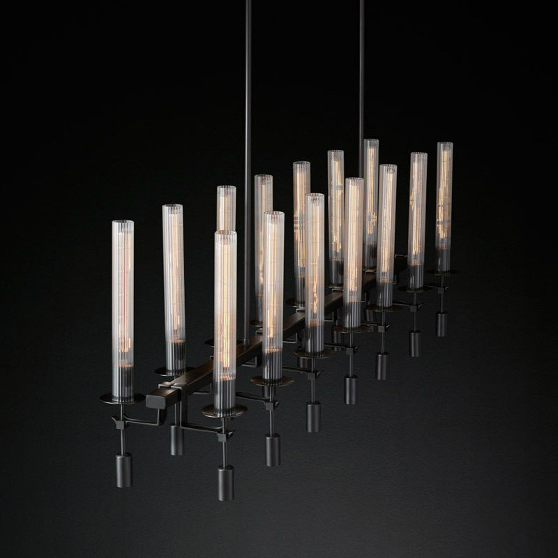 Black/Brass/Nickle Tube Island Chandelier Post Modern Multi Lights Fluted Glass Led Hanging Lamp Fixture with Linear Design Clearhalo 'Ceiling Lights' 'Glass shade' 'Glass' 'Island Lights' Lighting' 773926