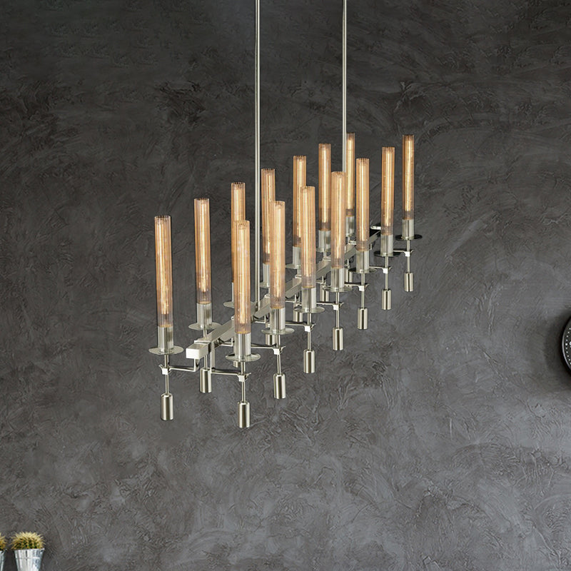 Black/Brass/Nickle Tube Island Chandelier Post Modern Multi Lights Fluted Glass Led Hanging Lamp Fixture with Linear Design Clearhalo 'Ceiling Lights' 'Glass shade' 'Glass' 'Island Lights' Lighting' 773933