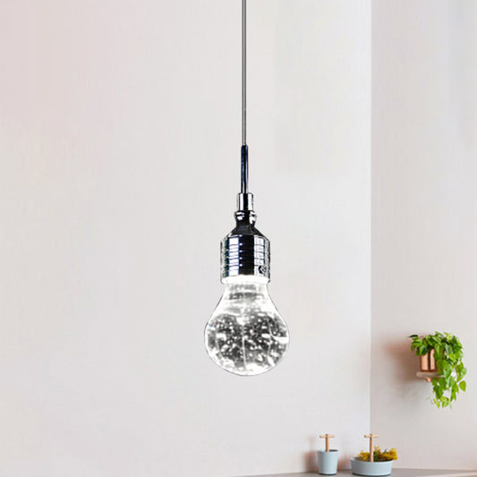 Bulb Shaped Pendant Ceiling Light Contemporary Metal and Clear Bubble Crystal Single Bulb Hanging Light in Warm/White Light Clearhalo 'Ceiling Lights' 'Glass shade' 'Glass' 'Modern Pendants' 'Modern' 'Pendant Lights' 'Pendants' Lighting' 773937