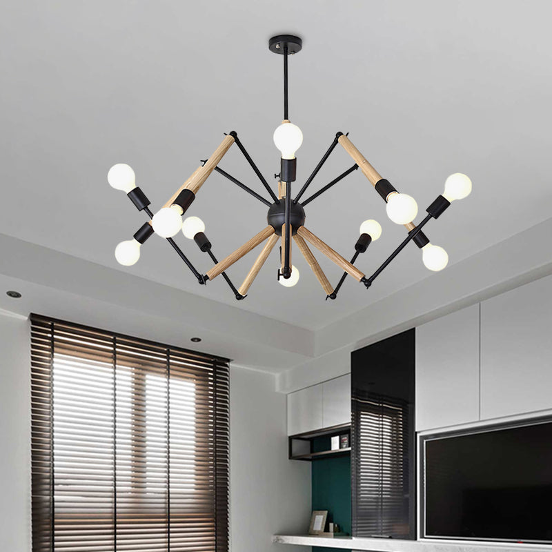 Spider Shape Suspension Light 8/10/12/16-Head Contemporary Metal Chandelier in Black/White for Living Room 10 Black Clearhalo 'Carpenter Chandeliers' 'Ceiling Lights' 'Chandeliers' 'Industrial' 'Modern Chandeliers' 'Modern' Lighting' 773973