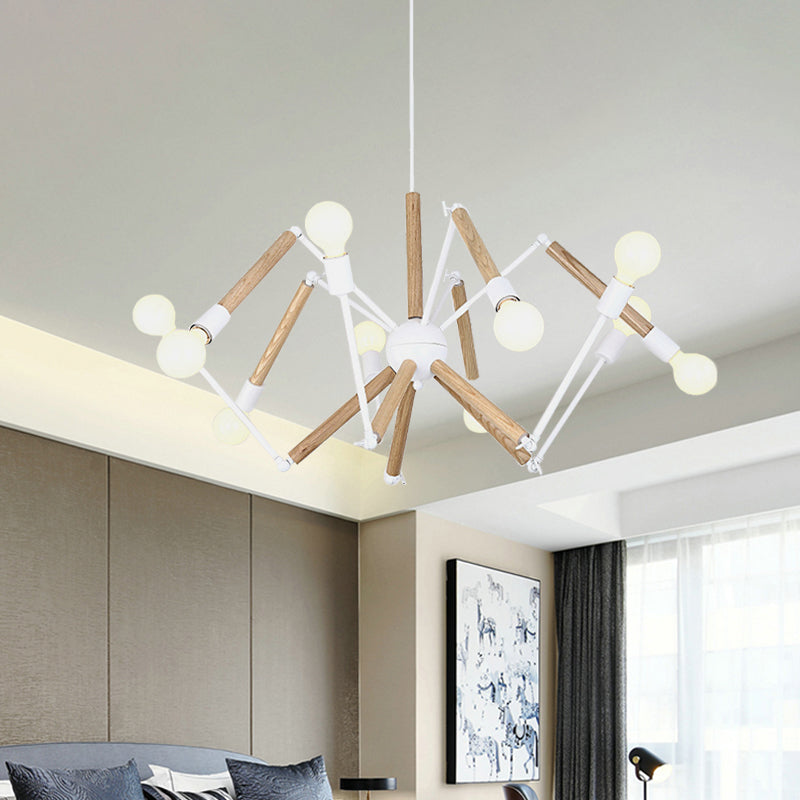 Spider Shape Suspension Light 8/10/12/16-Head Contemporary Metal Chandelier in Black/White for Living Room 10 White Clearhalo 'Carpenter Chandeliers' 'Ceiling Lights' 'Chandeliers' 'Industrial' 'Modern Chandeliers' 'Modern' Lighting' 773977