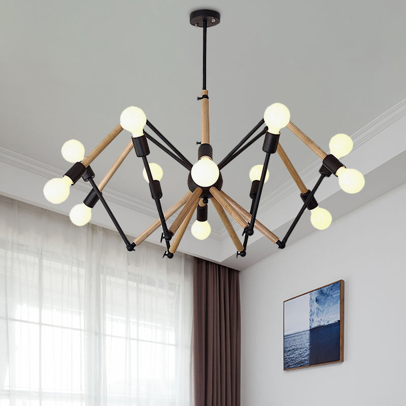 Spider Shape Suspension Light 8/10/12/16-Head Contemporary Metal Chandelier in Black/White for Living Room 12 Black Clearhalo 'Carpenter Chandeliers' 'Ceiling Lights' 'Chandeliers' 'Industrial' 'Modern Chandeliers' 'Modern' Lighting' 773980