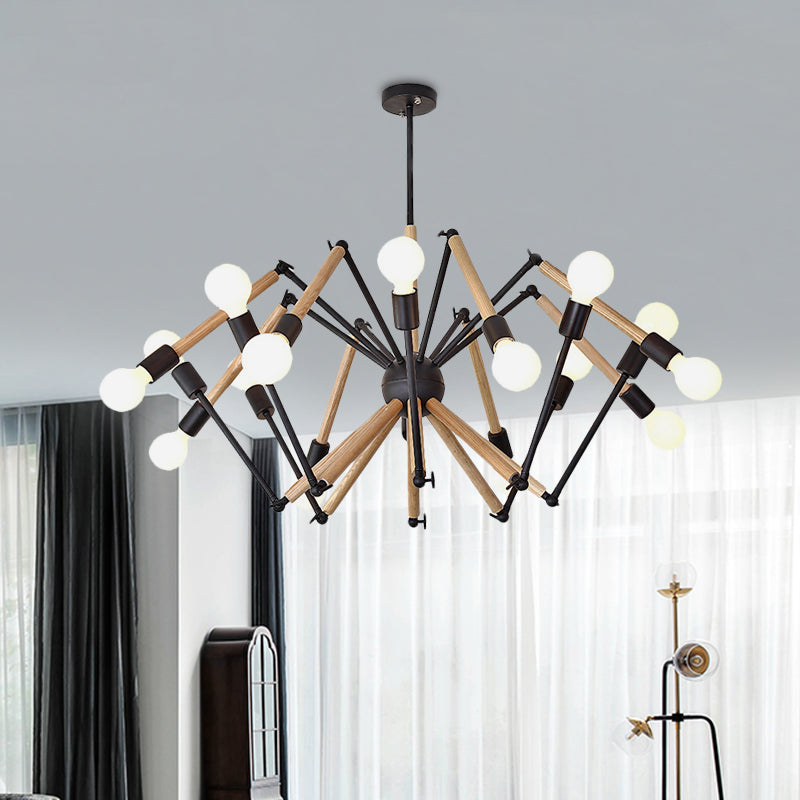 Spider Shape Suspension Light 8/10/12/16-Head Contemporary Metal Chandelier in Black/White for Living Room 16 Black Clearhalo 'Carpenter Chandeliers' 'Ceiling Lights' 'Chandeliers' 'Industrial' 'Modern Chandeliers' 'Modern' Lighting' 773987