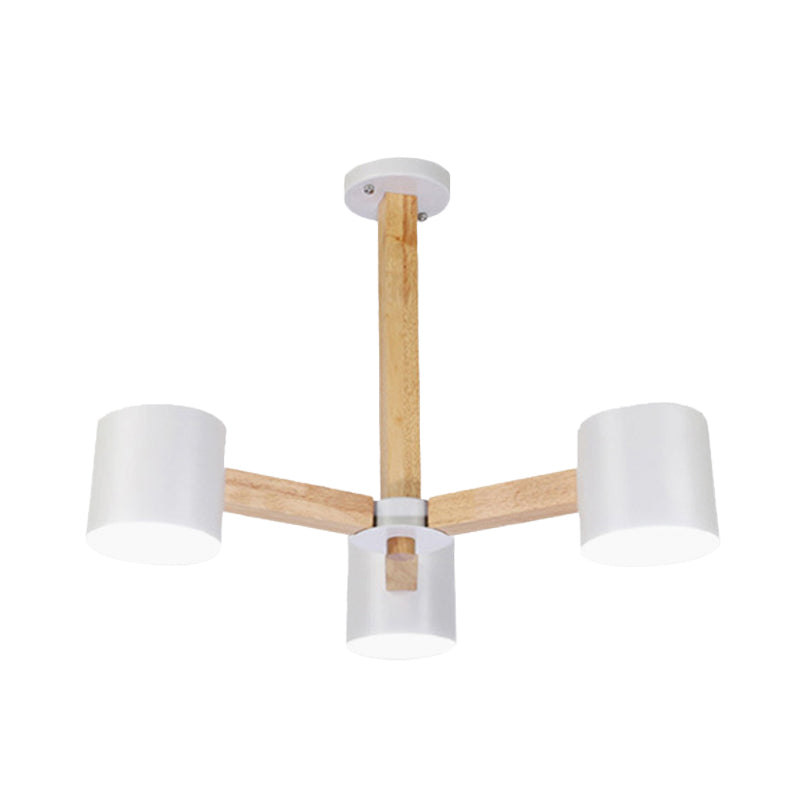 Study Room Drum Shade Chandelier Wood & Iron Nordic Style Pendant Light in Black/White Clearhalo 'Carpenter Chandeliers' 'Ceiling Lights' 'Chandeliers' 'Industrial' 'Modern Chandeliers' 'Modern' Lighting' 774346