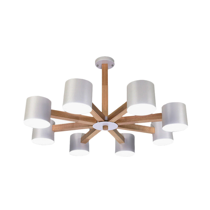 Study Room Drum Shade Chandelier Wood & Iron Nordic Style Pendant Light in Black/White Clearhalo 'Carpenter Chandeliers' 'Ceiling Lights' 'Chandeliers' 'Industrial' 'Modern Chandeliers' 'Modern' Lighting' 774360
