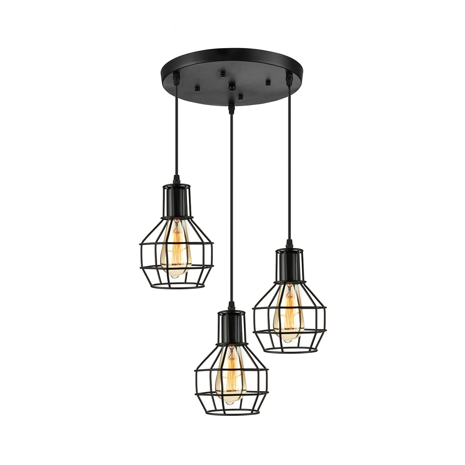 3/7 Heads Hanging Lamp Vintage Global Cage Shade Metallic Pendant Lighting with Round Canopy in Black Clearhalo 'Art Deco Pendants' 'Black' 'Cast Iron' 'Ceiling Lights' 'Ceramic' 'Crystal' 'Industrial Pendants' 'Industrial' 'Metal' 'Middle Century Pendants' 'Pendant Lights' 'Pendants' 'Rustic Pendants' 'Tiffany' Lighting' 7744