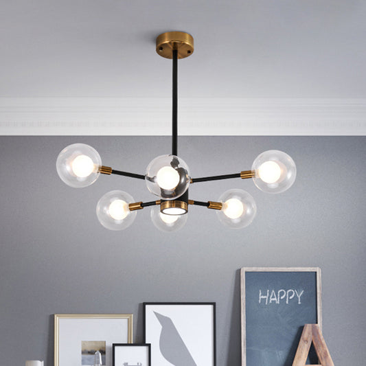 Modern Bubble Shade Chandelier with Clear/White Glass Shade 6/8 Lights Black Arm Pendant Light for Living Room Clearhalo 'Ceiling Lights' 'Chandeliers' 'Clear' 'Industrial' 'Modern Chandeliers' 'Modern' 'Tiffany' 'Traditional Chandeliers' Lighting' 774461