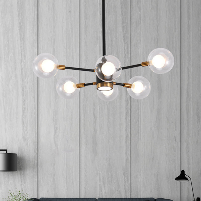 Modern Bubble Shade Chandelier with Clear/White Glass Shade 6/8 Lights Black Arm Pendant Light for Living Room Clearhalo 'Ceiling Lights' 'Chandeliers' 'Clear' 'Industrial' 'Modern Chandeliers' 'Modern' 'Tiffany' 'Traditional Chandeliers' Lighting' 774462