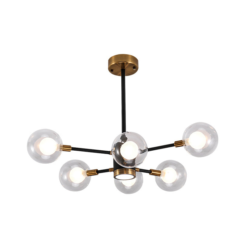 Modern Bubble Shade Chandelier with Clear/White Glass Shade 6/8 Lights Black Arm Pendant Light for Living Room Clearhalo 'Ceiling Lights' 'Chandeliers' 'Clear' 'Industrial' 'Modern Chandeliers' 'Modern' 'Tiffany' 'Traditional Chandeliers' Lighting' 774463