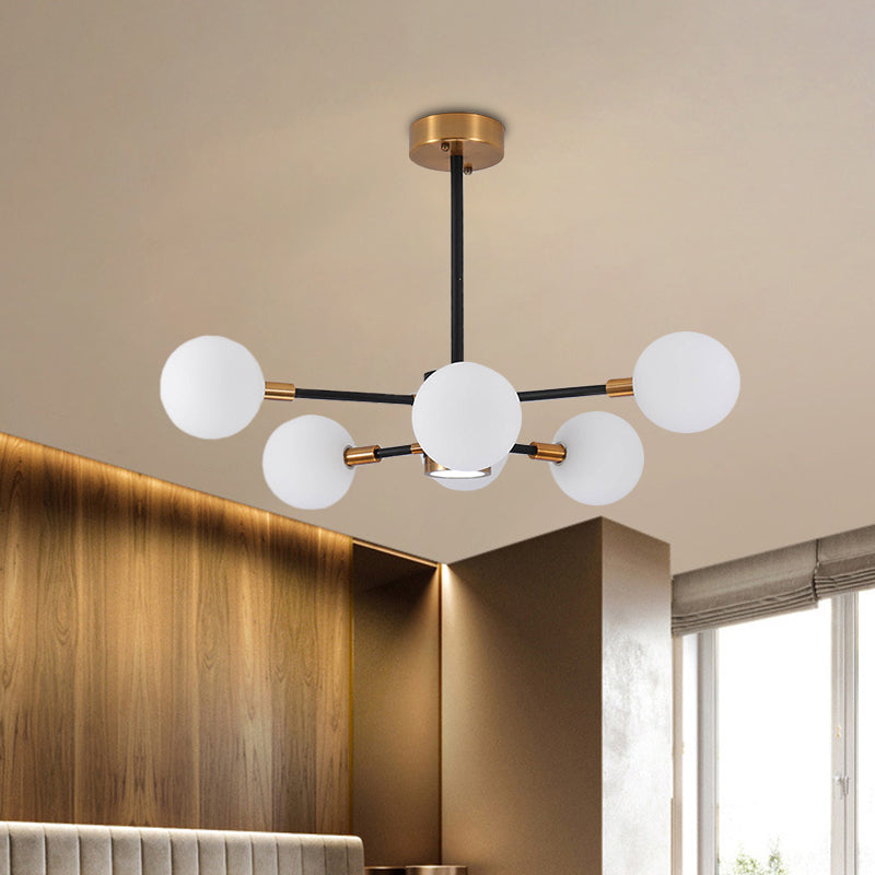 Modern Bubble Shade Chandelier with Clear/White Glass Shade 6/8 Lights Black Arm Pendant Light for Living Room Clearhalo 'Ceiling Lights' 'Chandeliers' 'Clear' 'Industrial' 'Modern Chandeliers' 'Modern' 'Tiffany' 'Traditional Chandeliers' Lighting' 774466