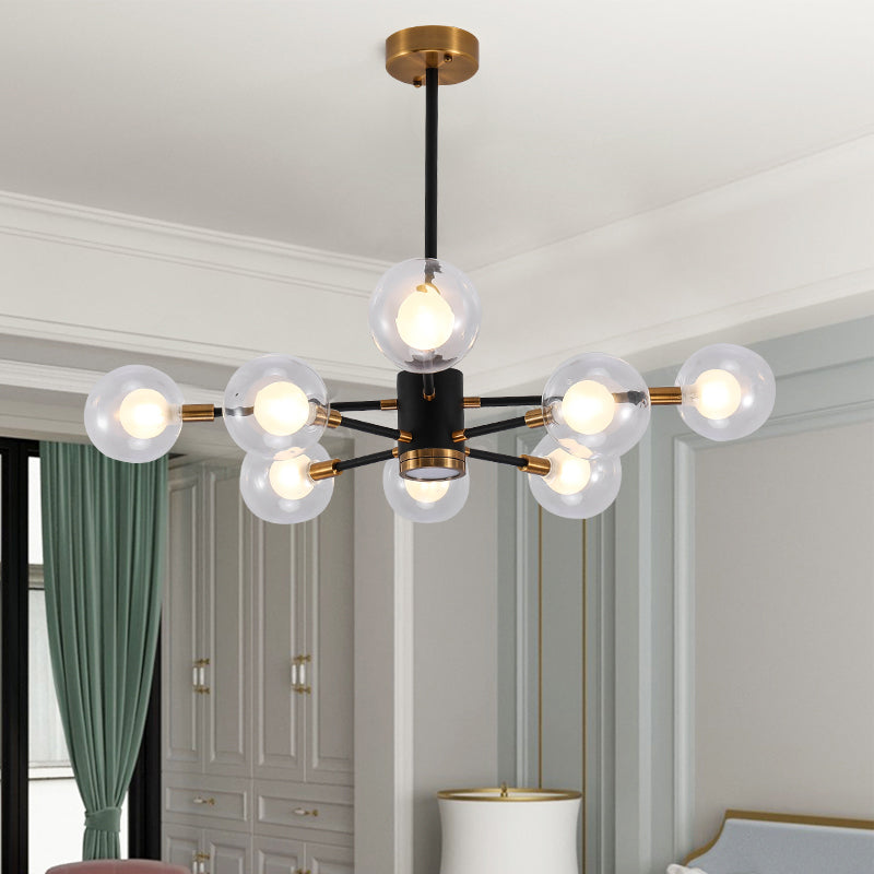 Modern Bubble Shade Chandelier with Clear/White Glass Shade 6/8 Lights Black Arm Pendant Light for Living Room 8 Clear Clearhalo 'Ceiling Lights' 'Chandeliers' 'Clear' 'Industrial' 'Modern Chandeliers' 'Modern' 'Tiffany' 'Traditional Chandeliers' Lighting' 774468