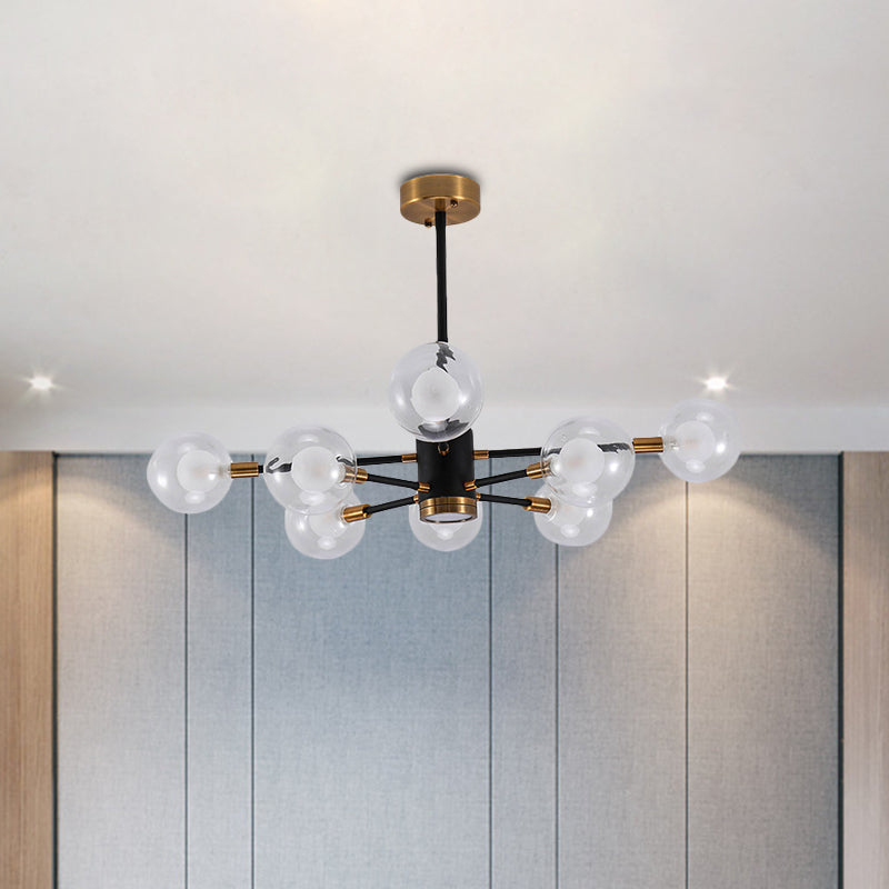 Modern Bubble Shade Chandelier with Clear/White Glass Shade 6/8 Lights Black Arm Pendant Light for Living Room Clearhalo 'Ceiling Lights' 'Chandeliers' 'Clear' 'Industrial' 'Modern Chandeliers' 'Modern' 'Tiffany' 'Traditional Chandeliers' Lighting' 774469