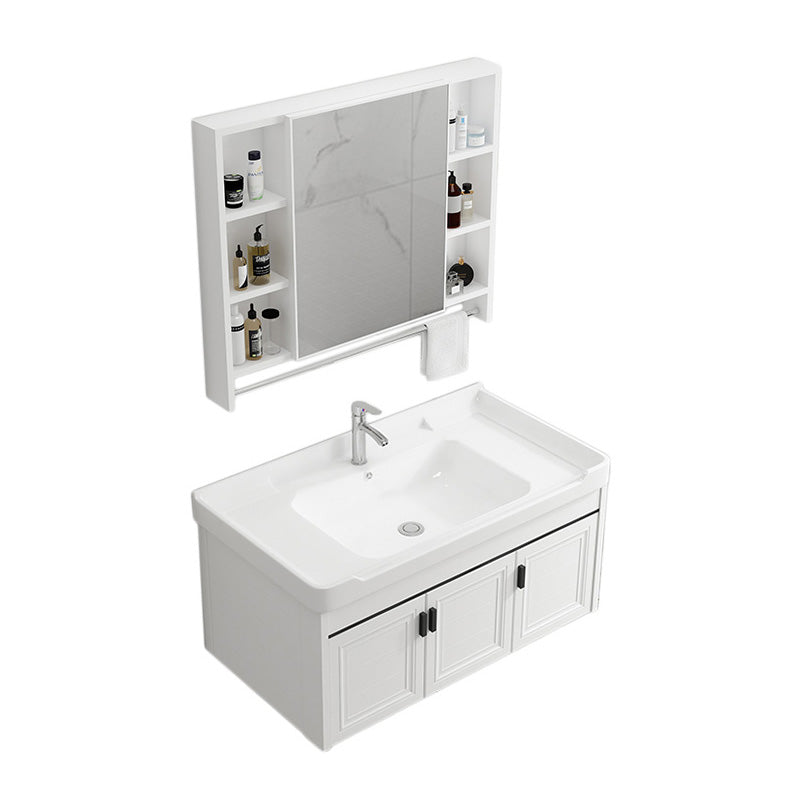 Wall Mount Modern White Bathroom Sink Vanity with Doors Sink Vanity & Faucet & Mirror Cabinet 35"L x 19"W x 19"H Towel Bar Included Clearhalo 'Bathroom Remodel & Bathroom Fixtures' 'Bathroom Vanities' 'bathroom_vanities' 'Home Improvement' 'home_improvement' 'home_improvement_bathroom_vanities' 7755046