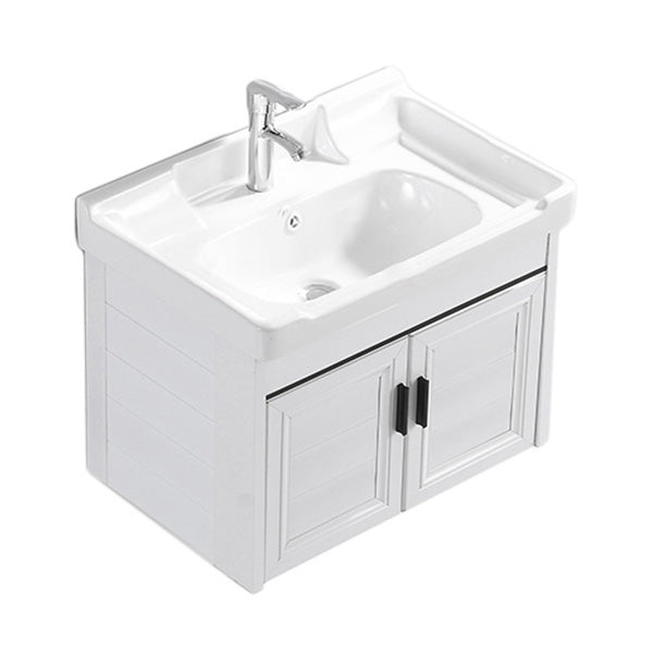 Wall Mount Modern White Bathroom Sink Vanity with Doors Sink Vanity & Faucet 24"L x 16"W x 19"H Towel Bar Not Included Clearhalo 'Bathroom Remodel & Bathroom Fixtures' 'Bathroom Vanities' 'bathroom_vanities' 'Home Improvement' 'home_improvement' 'home_improvement_bathroom_vanities' 7755050