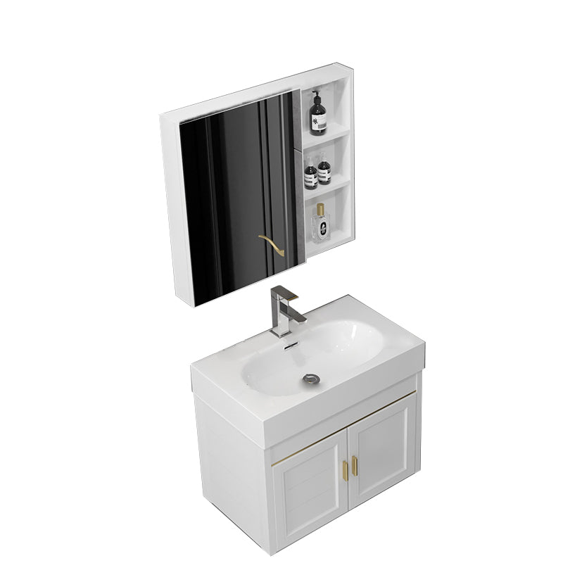 Wall Mount Glam Bathroom Vanity Metal Frame Single-Sink Gray Vanity Set Vanity & Faucet & Mirror Cabinet 24"L x 14"W x 19"H White Clearhalo 'Bathroom Remodel & Bathroom Fixtures' 'Bathroom Vanities' 'bathroom_vanities' 'Home Improvement' 'home_improvement' 'home_improvement_bathroom_vanities' 7755151