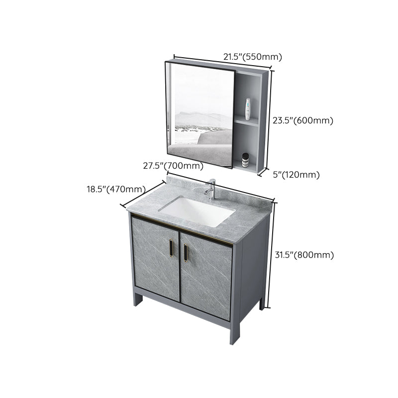Grey Bathroom Vanity Metal Frame Freestanding Single Sink Rectangular Vanity with Doors Clearhalo 'Bathroom Remodel & Bathroom Fixtures' 'Bathroom Vanities' 'bathroom_vanities' 'Home Improvement' 'home_improvement' 'home_improvement_bathroom_vanities' 7755331