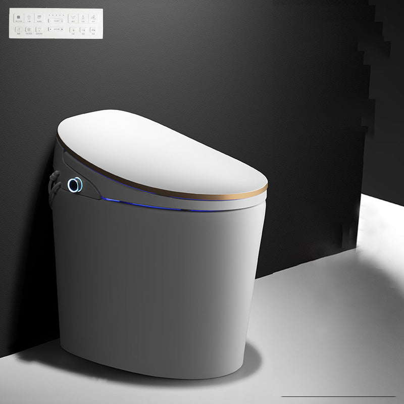 Foot Sensor Ceramic with Heated Seat Elongated Contemporary Floor Mount Bidet Gold Automatic Lid( Top Configuration) Clearhalo 'Bathroom Remodel & Bathroom Fixtures' 'Bidets' 'Home Improvement' 'home_improvement' 'home_improvement_bidets' 'Toilets & Bidets' 7758761