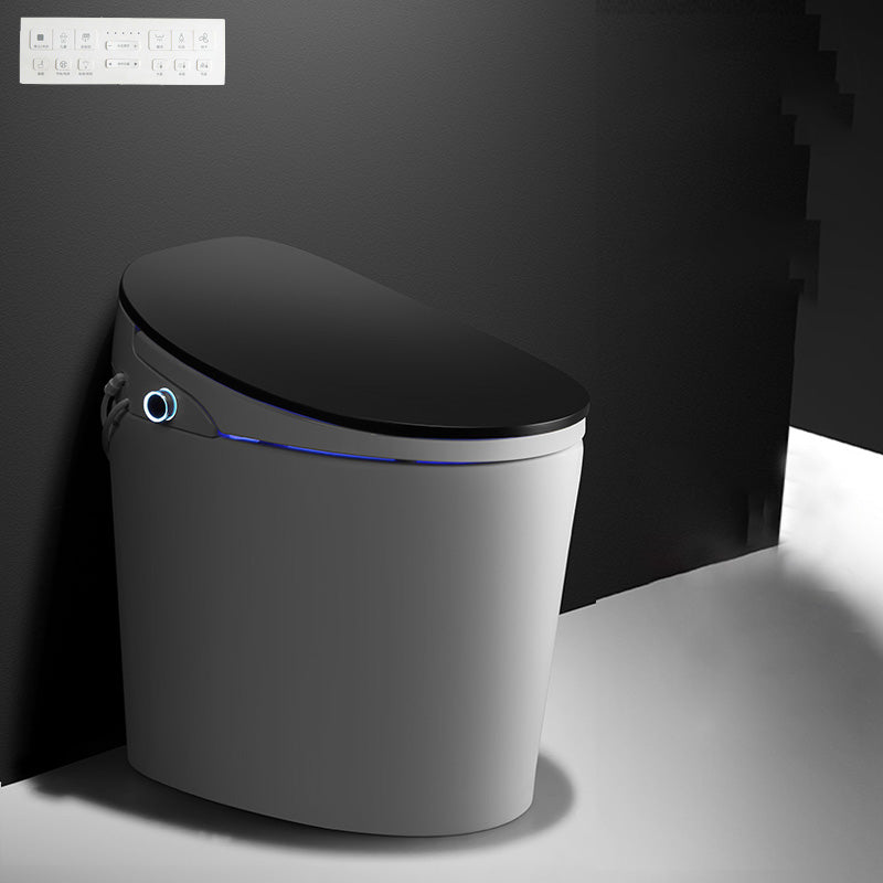 Foot Sensor Ceramic with Heated Seat Elongated Contemporary Floor Mount Bidet Frost Black Automatic Lid( Top Configuration) Clearhalo 'Bathroom Remodel & Bathroom Fixtures' 'Bidets' 'Home Improvement' 'home_improvement' 'home_improvement_bidets' 'Toilets & Bidets' 7758763