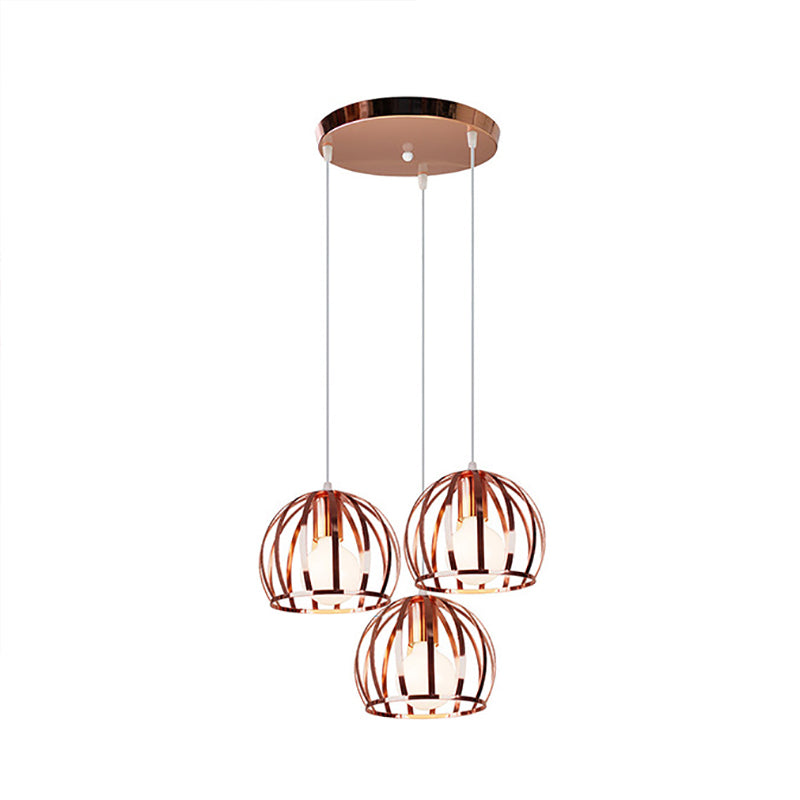 Domed Metal Hanging Lamp with Wire Cage Shade Industrial 3 Heads Living Room Ceiling Pendant in Copper Clearhalo 'Art Deco Pendants' 'Cast Iron' 'Ceiling Lights' 'Ceramic' 'Crystal' 'Industrial Pendants' 'Industrial' 'Metal' 'Middle Century Pendants' 'Pendant Lights' 'Pendants' 'Tiffany' Lighting' 77672