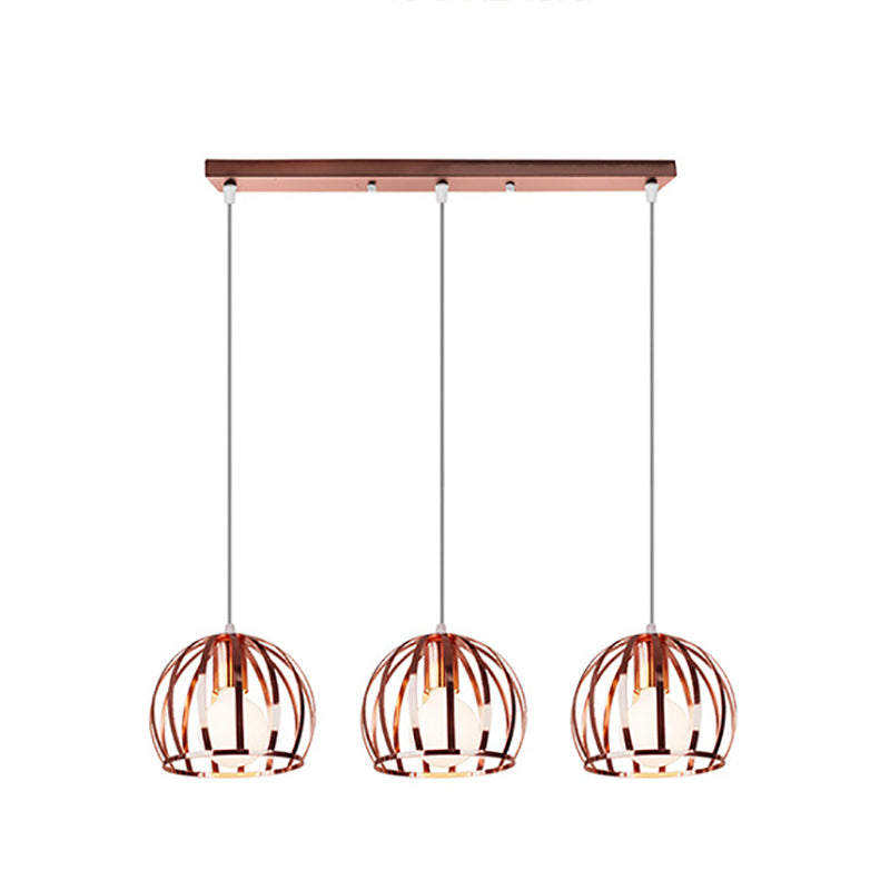 Domed Metal Hanging Lamp with Wire Cage Shade Industrial 3 Heads Living Room Ceiling Pendant in Copper Clearhalo 'Art Deco Pendants' 'Cast Iron' 'Ceiling Lights' 'Ceramic' 'Crystal' 'Industrial Pendants' 'Industrial' 'Metal' 'Middle Century Pendants' 'Pendant Lights' 'Pendants' 'Tiffany' Lighting' 77677