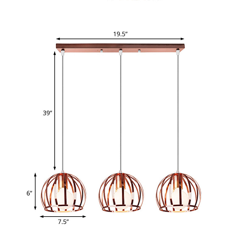 Domed Metal Hanging Lamp with Wire Cage Shade Industrial 3 Heads Living Room Ceiling Pendant in Copper Clearhalo 'Art Deco Pendants' 'Cast Iron' 'Ceiling Lights' 'Ceramic' 'Crystal' 'Industrial Pendants' 'Industrial' 'Metal' 'Middle Century Pendants' 'Pendant Lights' 'Pendants' 'Tiffany' Lighting' 77678
