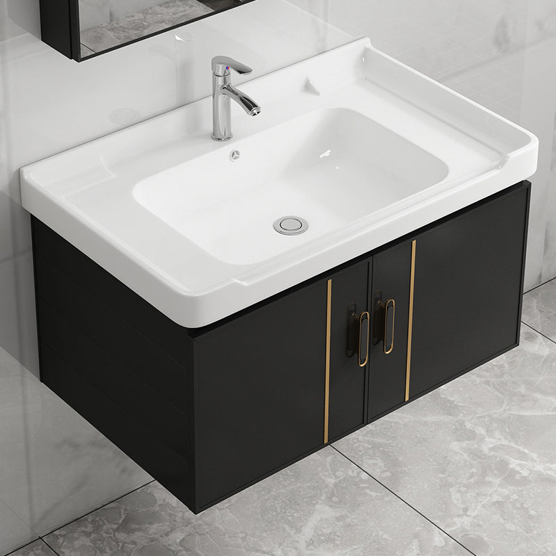 Bathroom Vanity Wall Mounted Sink Vanity in Ceramic with Waterproof Mirror Clearhalo 'Bathroom Remodel & Bathroom Fixtures' 'Bathroom Vanities' 'bathroom_vanities' 'Home Improvement' 'home_improvement' 'home_improvement_bathroom_vanities' 7769829