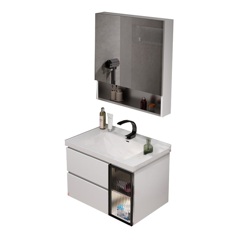 2 Drawers Vanity White Metal Frame Wall Mount Rectangular Mirror Single Sink Vanity Vanity & Faucet & Mirror Cabinet https: res.litfad.com site img item 2023 03 30 7769926 1200x1200.jpg Clearhalo 'Bathroom Remodel & Bathroom Fixtures' 'Bathroom Vanities' 'bathroom_vanities' 'Home Improvement' 'home_improvement' 'home_improvement_bathroom_vanities' 7769926
