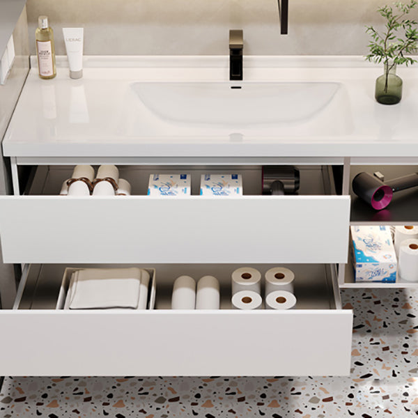 2 Drawers Vanity White Metal Frame Wall Mount Rectangular Mirror Single Sink Vanity Clearhalo 'Bathroom Remodel & Bathroom Fixtures' 'Bathroom Vanities' 'bathroom_vanities' 'Home Improvement' 'home_improvement' 'home_improvement_bathroom_vanities' 7769934