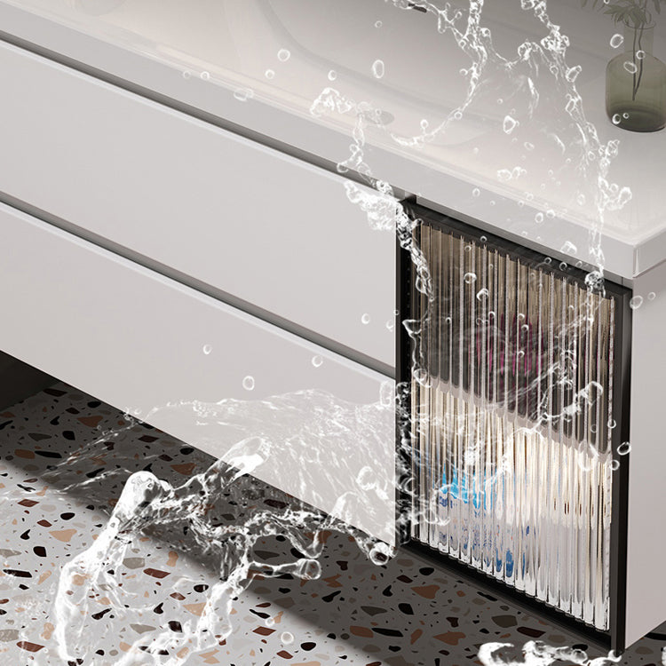 2 Drawers Vanity White Metal Frame Wall Mount Rectangular Mirror Single Sink Vanity Clearhalo 'Bathroom Remodel & Bathroom Fixtures' 'Bathroom Vanities' 'bathroom_vanities' 'Home Improvement' 'home_improvement' 'home_improvement_bathroom_vanities' 7769935