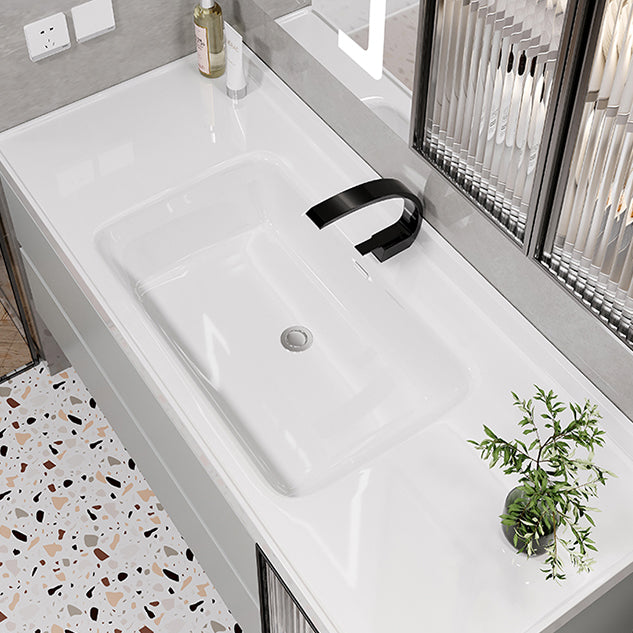 2 Drawers Vanity White Metal Frame Wall Mount Rectangular Mirror Single Sink Vanity Clearhalo 'Bathroom Remodel & Bathroom Fixtures' 'Bathroom Vanities' 'bathroom_vanities' 'Home Improvement' 'home_improvement' 'home_improvement_bathroom_vanities' 7769937