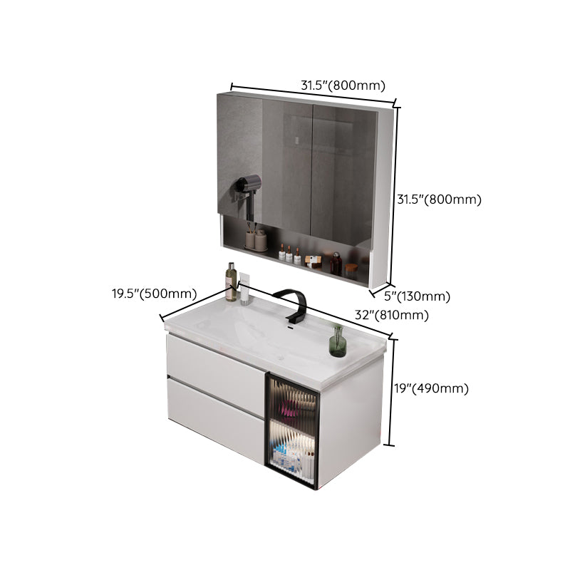 2 Drawers Vanity White Metal Frame Wall Mount Rectangular Mirror Single Sink Vanity Clearhalo 'Bathroom Remodel & Bathroom Fixtures' 'Bathroom Vanities' 'bathroom_vanities' 'Home Improvement' 'home_improvement' 'home_improvement_bathroom_vanities' 7769940