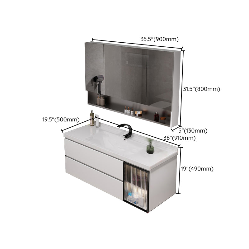 2 Drawers Vanity White Metal Frame Wall Mount Rectangular Mirror Single Sink Vanity Clearhalo 'Bathroom Remodel & Bathroom Fixtures' 'Bathroom Vanities' 'bathroom_vanities' 'Home Improvement' 'home_improvement' 'home_improvement_bathroom_vanities' 7769941