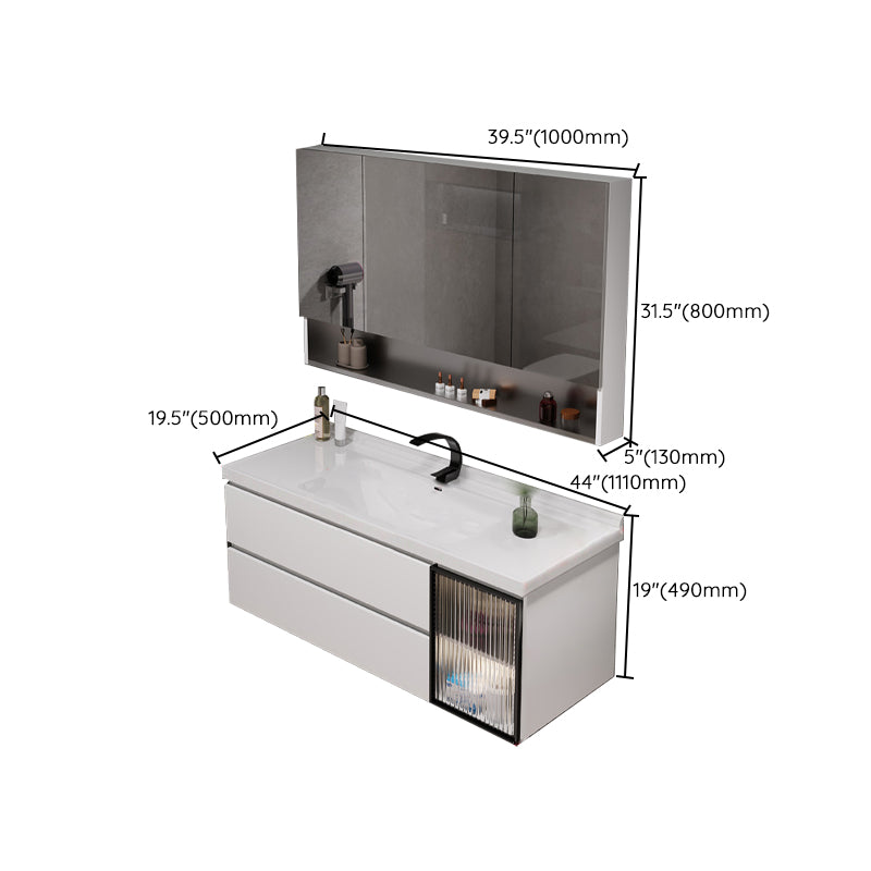 2 Drawers Vanity White Metal Frame Wall Mount Rectangular Mirror Single Sink Vanity Clearhalo 'Bathroom Remodel & Bathroom Fixtures' 'Bathroom Vanities' 'bathroom_vanities' 'Home Improvement' 'home_improvement' 'home_improvement_bathroom_vanities' 7769943