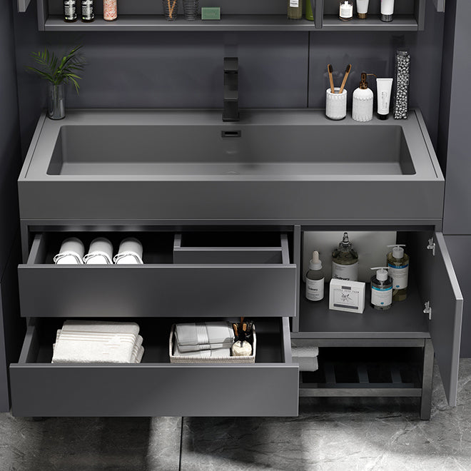 Bathroom Vanity Faucet Grey Wood Frame Mirror 2 Drawers Rectangular Single Sink Vanity Clearhalo 'Bathroom Remodel & Bathroom Fixtures' 'Bathroom Vanities' 'bathroom_vanities' 'Home Improvement' 'home_improvement' 'home_improvement_bathroom_vanities' 7769996