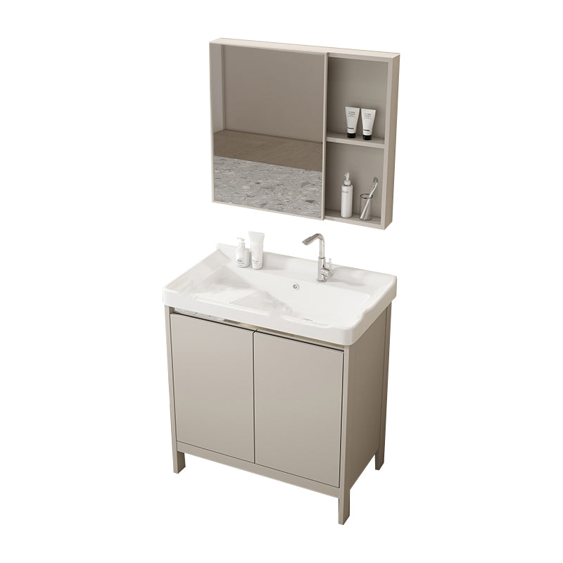 Rectangular Freestanding Bathroom Vanity Modern Gray Single-Sink Vanity Set Vanity & Faucet & Mirror Cabinet Washboard Included Clearhalo 'Bathroom Remodel & Bathroom Fixtures' 'Bathroom Vanities' 'bathroom_vanities' 'Home Improvement' 'home_improvement' 'home_improvement_bathroom_vanities' 7784629