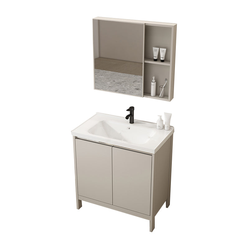 Rectangular Freestanding Bathroom Vanity Modern Gray Single-Sink Vanity Set Vanity & Faucet & Mirror Cabinet Washboard Not Included Clearhalo 'Bathroom Remodel & Bathroom Fixtures' 'Bathroom Vanities' 'bathroom_vanities' 'Home Improvement' 'home_improvement' 'home_improvement_bathroom_vanities' 7784639