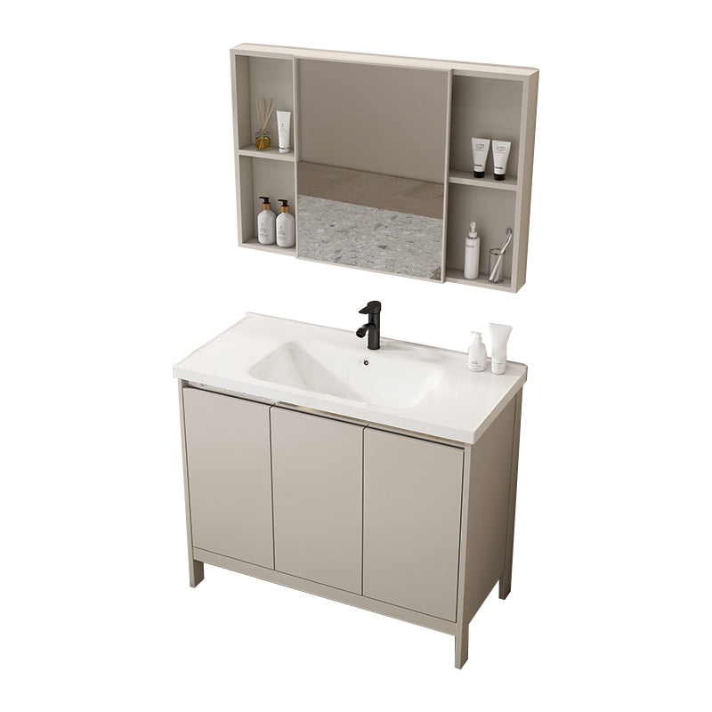 Rectangular Freestanding Bathroom Vanity Modern Gray Single-Sink Vanity Set Vanity & Faucet & Mirror Cabinet Washboard Not Included Clearhalo 'Bathroom Remodel & Bathroom Fixtures' 'Bathroom Vanities' 'bathroom_vanities' 'Home Improvement' 'home_improvement' 'home_improvement_bathroom_vanities' 7784640