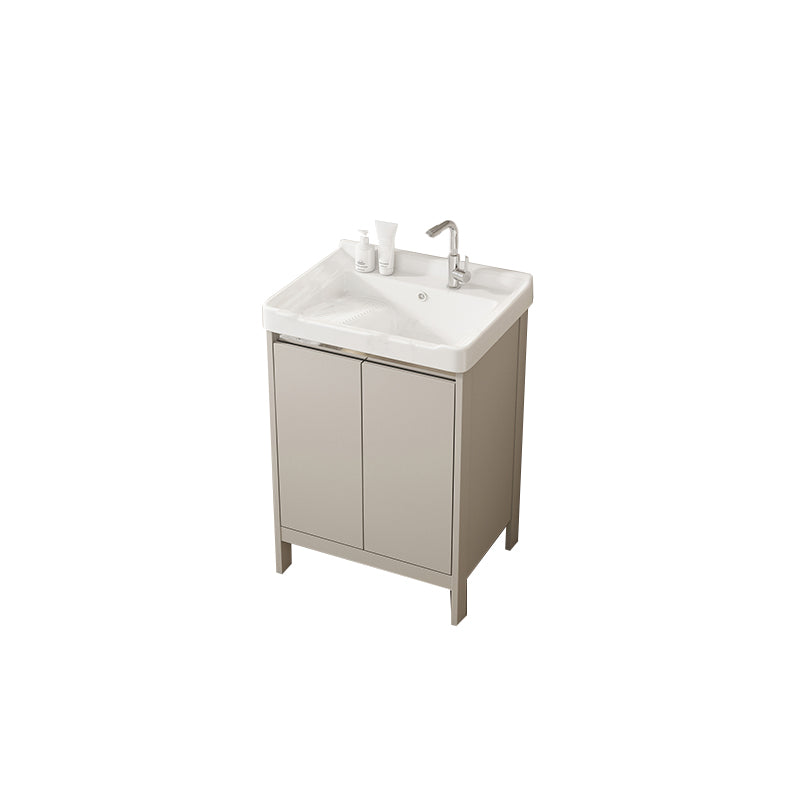 Rectangular Freestanding Bathroom Vanity Modern Gray Single-Sink Vanity Set Vanity & Faucet 24"L x 15.7"W x 31.9"H Washboard Included Clearhalo 'Bathroom Remodel & Bathroom Fixtures' 'Bathroom Vanities' 'bathroom_vanities' 'Home Improvement' 'home_improvement' 'home_improvement_bathroom_vanities' 7784643