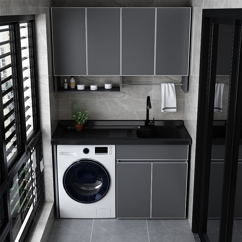 Metal Modern Freestanding Bathroom Sink Vanity with Sink Faucet Vanity & Faucet 51"L x 25"W x 36"H Right Clearhalo 'Bathroom Remodel & Bathroom Fixtures' 'Bathroom Vanities' 'bathroom_vanities' 'Home Improvement' 'home_improvement' 'home_improvement_bathroom_vanities' 7800374