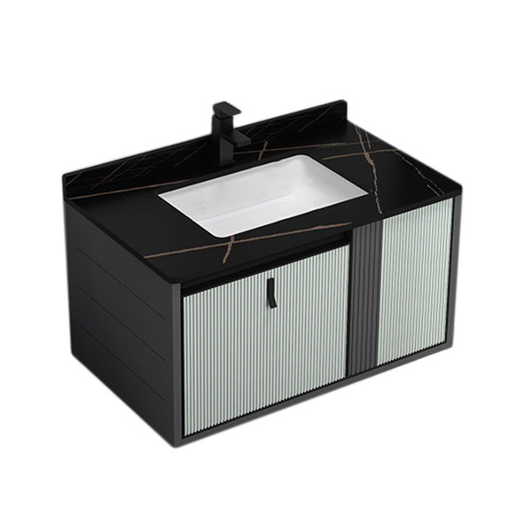 Wall Mount Metal Modern Bathroom Sink Vanity with Sink Faucet Vanity & Faucet 32"L x 19"W x 18"H Black Clearhalo 'Bathroom Remodel & Bathroom Fixtures' 'Bathroom Vanities' 'bathroom_vanities' 'Home Improvement' 'home_improvement' 'home_improvement_bathroom_vanities' 7800458