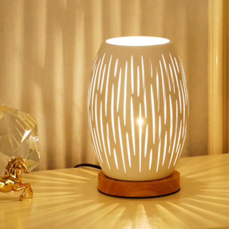 Modernist Oblong Night Light Metal 1 Head Bedroom Night Table Lamp in White with Hollow Out Design White A Clearhalo 'Lamps' 'Table Lamps' Lighting' 780573