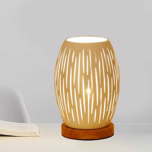 Modernist Oblong Night Light Metal 1 Head Bedroom Night Table Lamp in White with Hollow Out Design Clearhalo 'Lamps' 'Table Lamps' Lighting' 780574