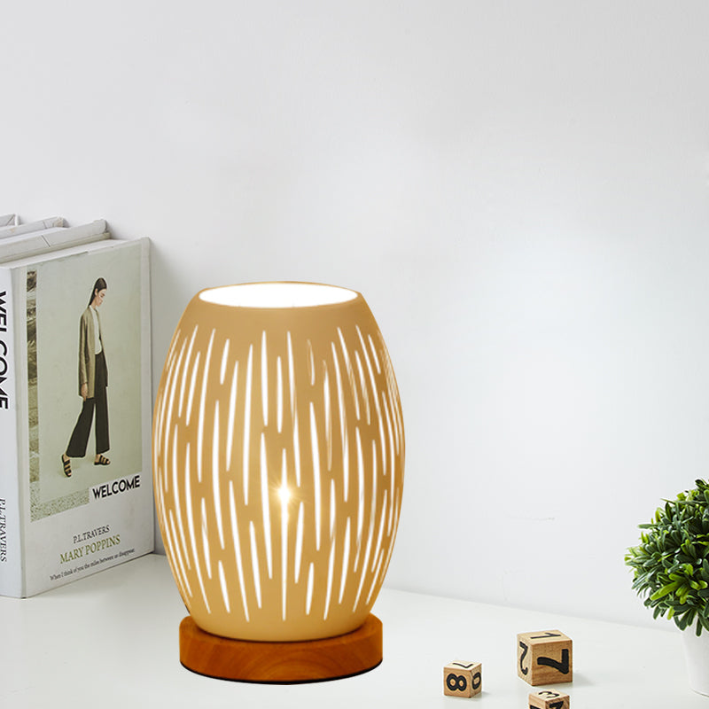 Modernist Oblong Night Light Metal 1 Head Bedroom Night Table Lamp in White with Hollow Out Design Clearhalo 'Lamps' 'Table Lamps' Lighting' 780575