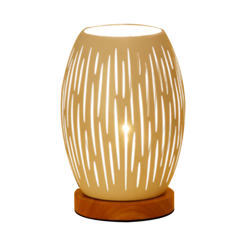 Modernist Oblong Night Light Metal 1 Head Bedroom Night Table Lamp in White with Hollow Out Design Clearhalo 'Lamps' 'Table Lamps' Lighting' 780576