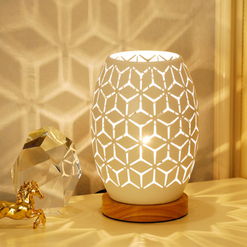 Modernist Oblong Night Light Metal 1 Head Bedroom Night Table Lamp in White with Hollow Out Design White B Clearhalo 'Lamps' 'Table Lamps' Lighting' 780577