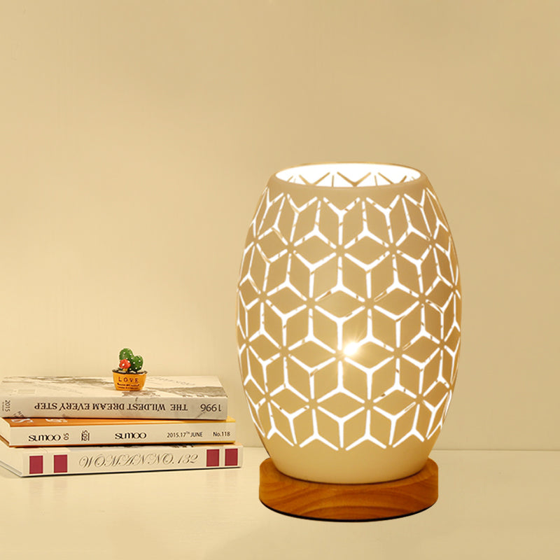 Modernist Oblong Night Light Metal 1 Head Bedroom Night Table Lamp in White with Hollow Out Design Clearhalo 'Lamps' 'Table Lamps' Lighting' 780578